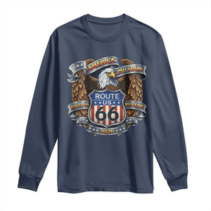 250 Years Of America 100 Years Of Route Highway 66 Long Sleeve Shirt Bald Eagle Vintage American Flag TS11 Navy Print Your Wear
