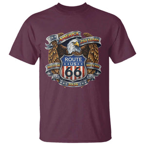 250 Years Of America 100 Years Of Route Highway 66 T Shirt Bald Eagle Vintage American Flag TS11 Maroon Print Your Wear