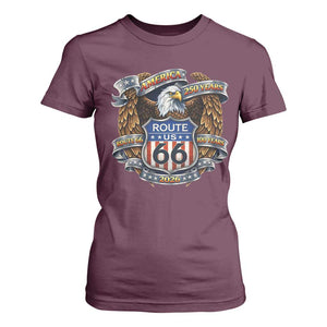 250 Years Of America 100 Years Of Route Highway 66 T Shirt For Women Bald Eagle Vintage American Flag TS11 Maroon Print Your Wear