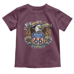 250 Years Of America 100 Years Of Route Highway 66 Toddler T Shirt Bald Eagle Vintage American Flag TS11 Maroon Print Your Wear