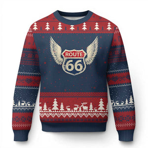 Vintage Route Highway 66 Highway Road Trip Sign Ugly Christmas Sweater TS11 Navy Red Print Your Wear