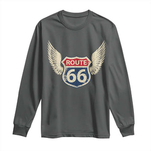 Vintage Route Highway 66 Highway Road Trip Sign Long Sleeve Shirt TS11 Dark Heather Print Your Wear