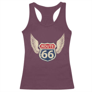 Vintage Route Highway 66 Highway Road Trip Sign Racerback Tank Top TS11 Maroon Print Your Wear