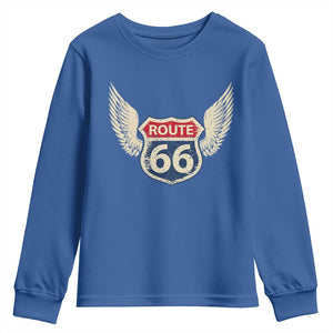 Vintage Route Highway 66 Highway Road Trip Sign Youth Sweatshirt TS11 Royal Blue Print Your Wear