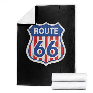 Vintage Route Highway 66 Historical Sign Distressed American Flag Road Trip Throw Blanket TS11 Black Print Your Wear