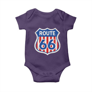 Vintage Route Highway 66 Historical Sign Distressed American Flag Road Trip Baby Onesie TS11 Purple Print Your Wear