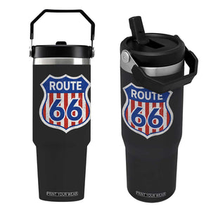 Vintage Route Highway 66 Historical Sign Distressed American Flag Road Trip Flip Straw Tumbler TS11 One Size: 30 oz Black Print Your Wear