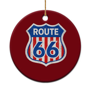 Vintage Route Highway 66 Historical Sign Distressed American Flag Road Trip Ceramic Ornament TS11 1pc Red Print Your Wear