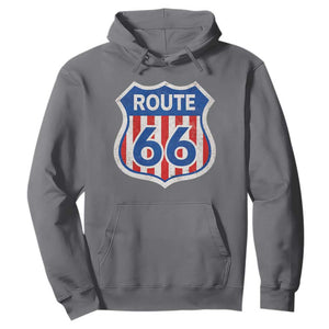 Vintage Route Highway 66 Historical Sign Distressed American Flag Road Trip Hoodie TS11 Charcoal Print Your Wear