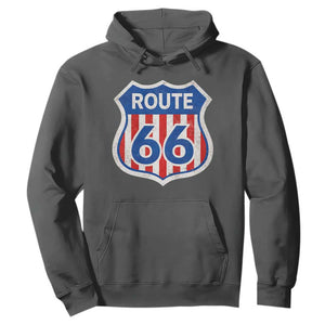 Vintage Route Highway 66 Historical Sign Distressed American Flag Road Trip Hoodie TS11 Dark Heather Print Your Wear