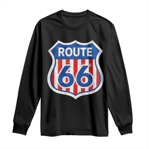 Vintage Route Highway 66 Historical Sign Distressed American Flag Road Trip Long Sleeve Shirt TS11 Black Print Your Wear
