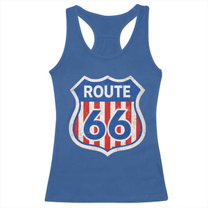 Vintage Route Highway 66 Historical Sign Distressed American Flag Road Trip Racerback Tank Top TS11 Royal Blue Print Your Wear