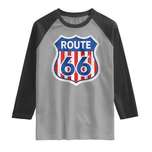 Vintage Route Highway 66 Historical Sign Distressed American Flag Road Trip Raglan Shirt TS11 Sport Gray Black Print Your Wear