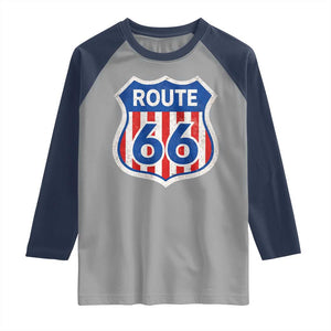 Vintage Route Highway 66 Historical Sign Distressed American Flag Road Trip Raglan Shirt TS11 Sport Gray Navy Print Your Wear