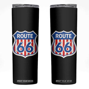Vintage Route Highway 66 Historical Sign Distressed American Flag Road Trip Skinny Tumbler TS11 Black Print Your Wear