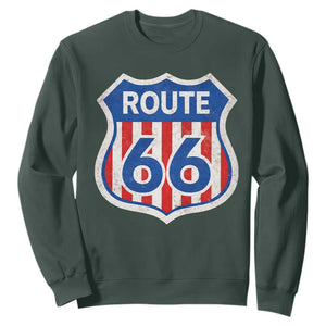 Vintage Route Highway 66 Historical Sign Distressed American Flag Road Trip Sweatshirt TS11 Dark Forest Green Print Your Wear