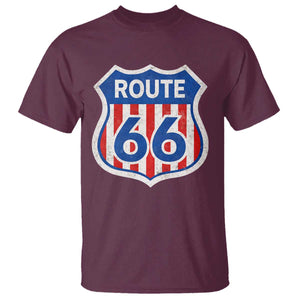 Vintage Route Highway 66 Historical Sign Distressed American Flag Road Trip T Shirt TS11 Maroon Print Your Wear