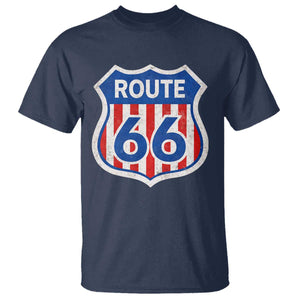 Vintage Route Highway 66 Historical Sign Distressed American Flag Road Trip T Shirt TS11 Navy Print Your Wear