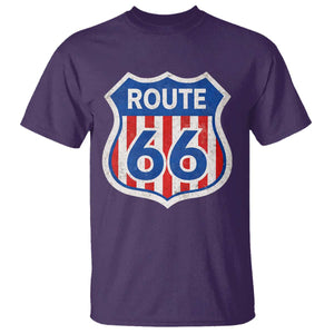 Vintage Route Highway 66 Historical Sign Distressed American Flag Road Trip T Shirt TS11 Purple Print Your Wear