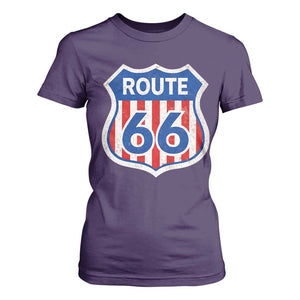 Vintage Route Highway 66 Historical Sign Distressed American Flag Road Trip T Shirt For Women TS11 Purple Print Your Wear
