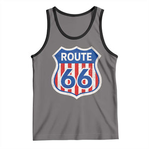 Vintage Route Highway 66 Historical Sign Distressed American Flag Road Trip Tank Top TS11 Deep Heather Black Print Your Wear