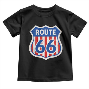 Vintage Route Highway 66 Historical Sign Distressed American Flag Road Trip Toddler T Shirt TS11 Black Print Your Wear