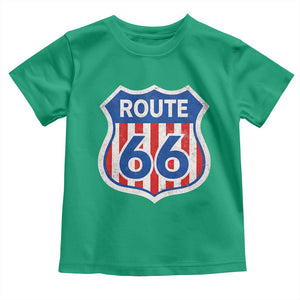 Vintage Route Highway 66 Historical Sign Distressed American Flag Road Trip Toddler T Shirt TS11 Irish Green Print Your Wear