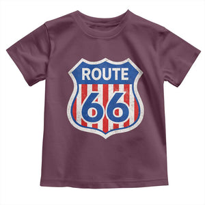 Vintage Route Highway 66 Historical Sign Distressed American Flag Road Trip Toddler T Shirt TS11 Maroon Print Your Wear