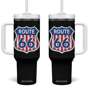 Vintage Route Highway 66 Historical Sign Distressed American Flag Road Trip Tumbler With Handle TS11 One Size: 40 oz Black Print Your Wear