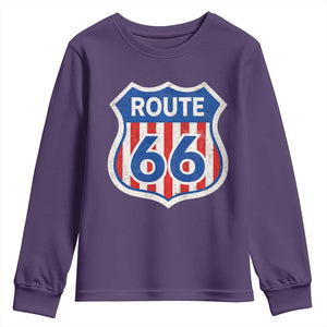 Vintage Route Highway 66 Historical Sign Distressed American Flag Road Trip Youth Sweatshirt TS11 Purple Print Your Wear