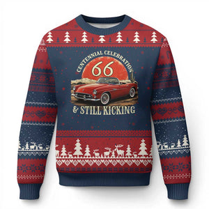 Route Highway 66 100 Years Anniversary Ugly Christmas Sweater Centennial Celebration And Still Kicking Mother Road TS11 Navy Red Print Your Wear