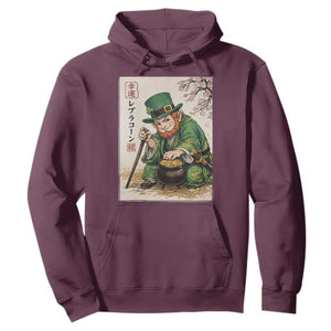 Vintage Japanese Leprechaun St Patricks Day Shamrock Ukiyo e Art Hoodie TS11 Maroon Print Your Wear