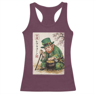 Vintage Japanese Leprechaun St Patricks Day Shamrock Ukiyo e Art Racerback Tank Top TS11 Maroon Print Your Wear
