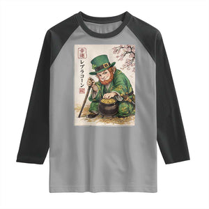 Vintage Japanese Leprechaun St Patricks Day Shamrock Ukiyo e Art Raglan Shirt TS11 Sport Gray Black Print Your Wear