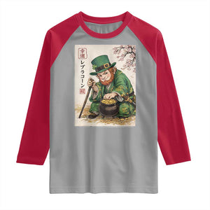 Vintage Japanese Leprechaun St Patricks Day Shamrock Ukiyo e Art Raglan Shirt TS11 Sport Gray Red Print Your Wear