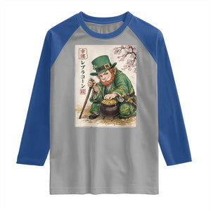 Vintage Japanese Leprechaun St Patricks Day Shamrock Ukiyo e Art Raglan Shirt TS11 Sport Gray Royal Print Your Wear