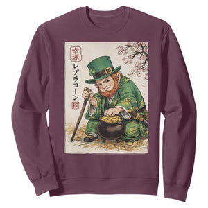 Vintage Japanese Leprechaun St Patricks Day Shamrock Ukiyo e Art Sweatshirt TS11 Maroon Print Your Wear