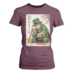 Vintage Japanese Leprechaun St Patricks Day Shamrock Ukiyo e Art T Shirt For Women TS11 Maroon Print Your Wear