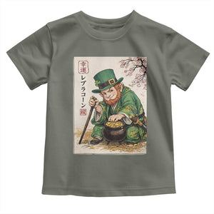 Vintage Japanese Leprechaun St Patricks Day Shamrock Ukiyo e Art Toddler T Shirt TS11 Military Green Print Your Wear