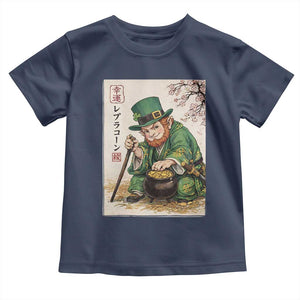 Vintage Japanese Leprechaun St Patricks Day Shamrock Ukiyo e Art Toddler T Shirt TS11 Navy Print Your Wear