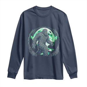Funny St Patricks Day Bigfoot Celtic Knot Irish Sasquatch Long Sleeve Shirt TS11 Navy Print Your Wear