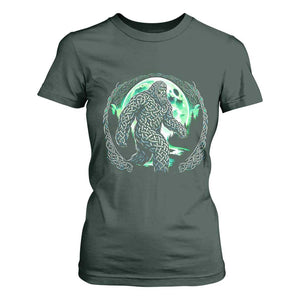 Funny St Patricks Day Bigfoot Celtic Knot Irish Sasquatch T Shirt For Women TS11 Dark Forest Green Print Your Wear