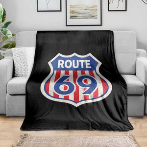 Vintage Route 69 Highway Road Trip Sign Distressed American Flag Throw Blanket TS11 Print Your Wear