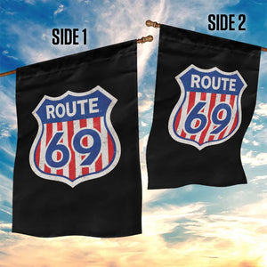 Vintage Route 69 Highway Road Trip Sign Distressed American Flag Garden Flag TS11 Print Your Wear