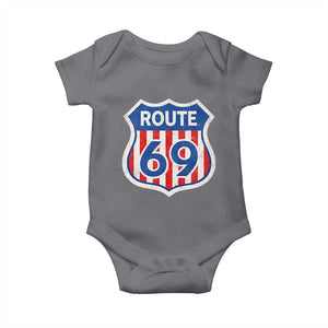 Vintage Route 69 Highway Road Trip Sign Distressed American Flag Baby Onesie TS11 Charcoal Print Your Wear