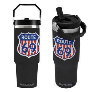 Vintage Route 69 Highway Road Trip Sign Distressed American Flag Flip Straw Tumbler TS11 One Size: 30 oz Black Print Your Wear