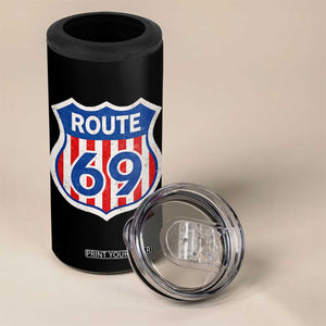 Vintage Route 69 Highway Road Trip Sign Distressed American Flag 4 in 1 Can Cooler Tumbler TS11 Print Your Wear