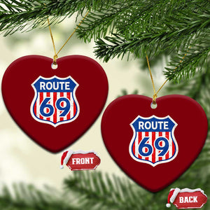 Vintage Route 69 Highway Road Trip Sign Distressed American Flag Ceramic Ornament TS11 Print Your Wear