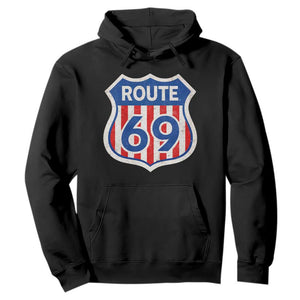 Vintage Route 69 Highway Road Trip Sign Distressed American Flag Hoodie TS11 Black Print Your Wear