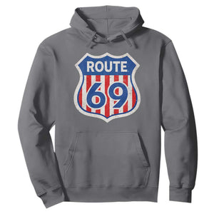 Vintage Route 69 Highway Road Trip Sign Distressed American Flag Hoodie TS11 Charcoal Print Your Wear